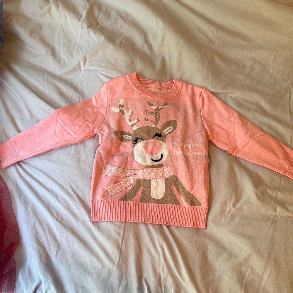Pink Reindeer Kids Sweater